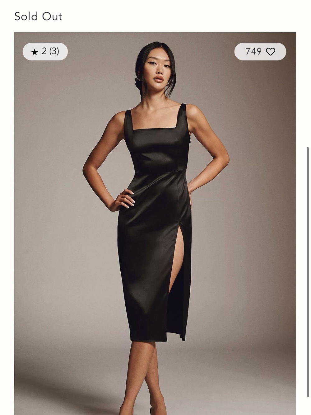 NWT Anthropologie BHLDN forMia Square-Neck Satin Midi Sexy Little Black Dress Sz